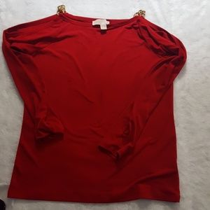 Red with gold blouse